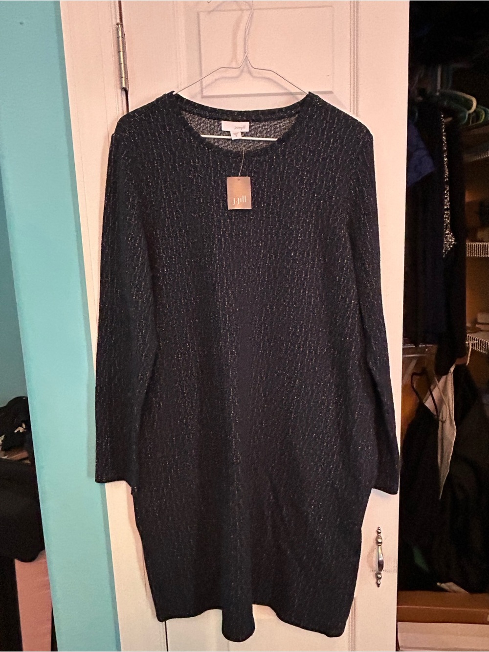 J. Jill Black Knit Long Sleeve Shift Dress with Metallic Thread